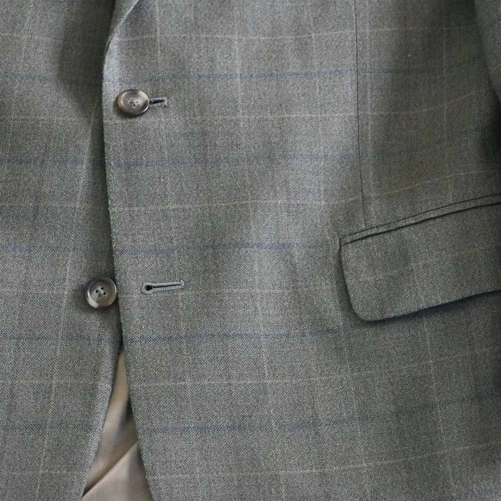Jos A Bank 44R Green Windowpane Check‎ Silk Wool Blazer Jacket Sport Coat